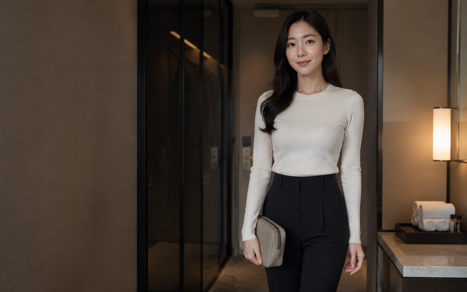 인천공항 방문 홈케어를 안내하는 젊은 성인 한국 여성 관리사