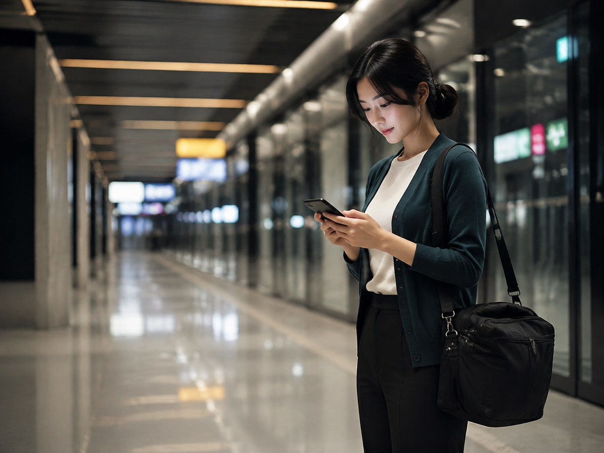 인천광역시 영종구 인천공항 이동과 방문 일정을 안내하는 젊은 성인 한국 여성 관리사
